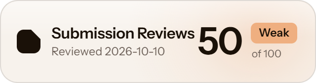 StartupBase: 50 of 100 on Submission Reviews
